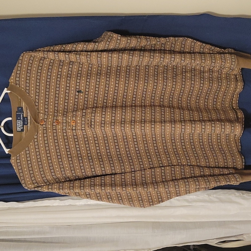 VINTAGE MEN'S POLO BY RALPH LAUREN Longsleeved Henley Shirt...size LARGE